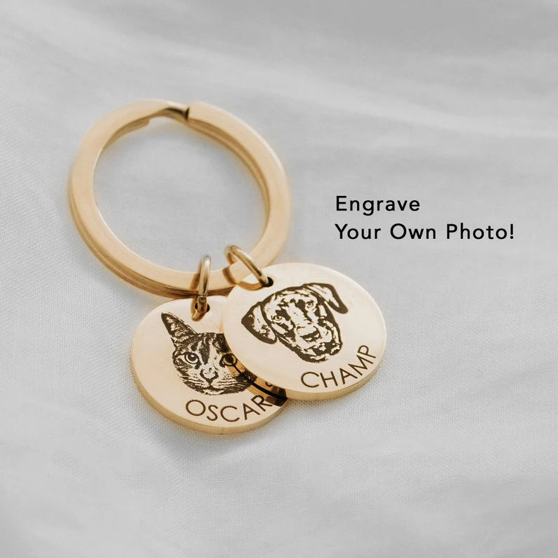 Engraved keychain portrait stainless steel