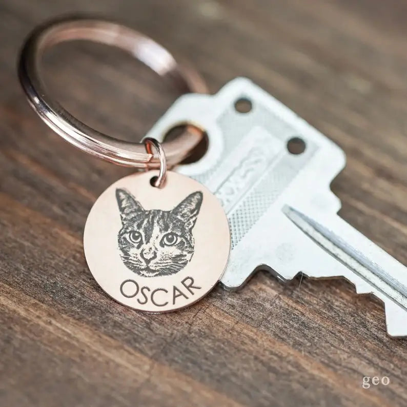 Engraved keychain portrait stainless steel