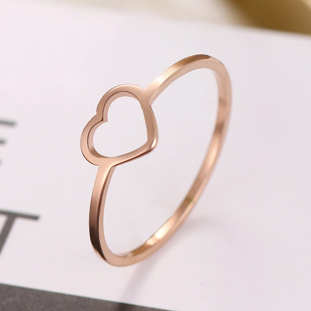 Ring Heart-Shaped Rose Gold Color Ring Fine Minimalist Jewelry