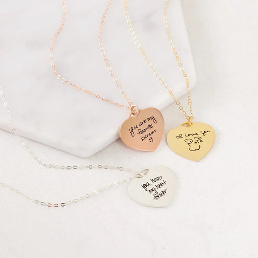 Heart-shaped handwriting necklace stainless steel