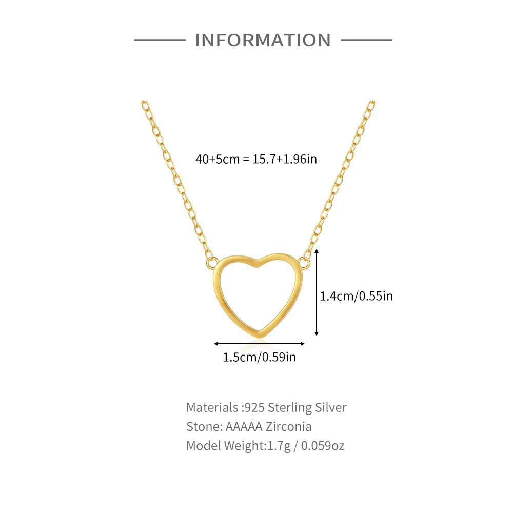 Necklace S925 Sterling Silver Wedding Jewelry Love Heart-shaped Fine Minimalist Jewerly