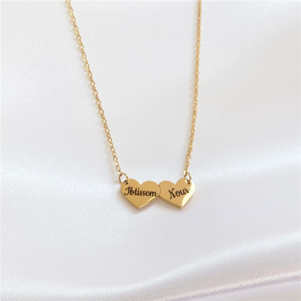 Custom Heart Pendant Necklace Engraved Stainless Steel