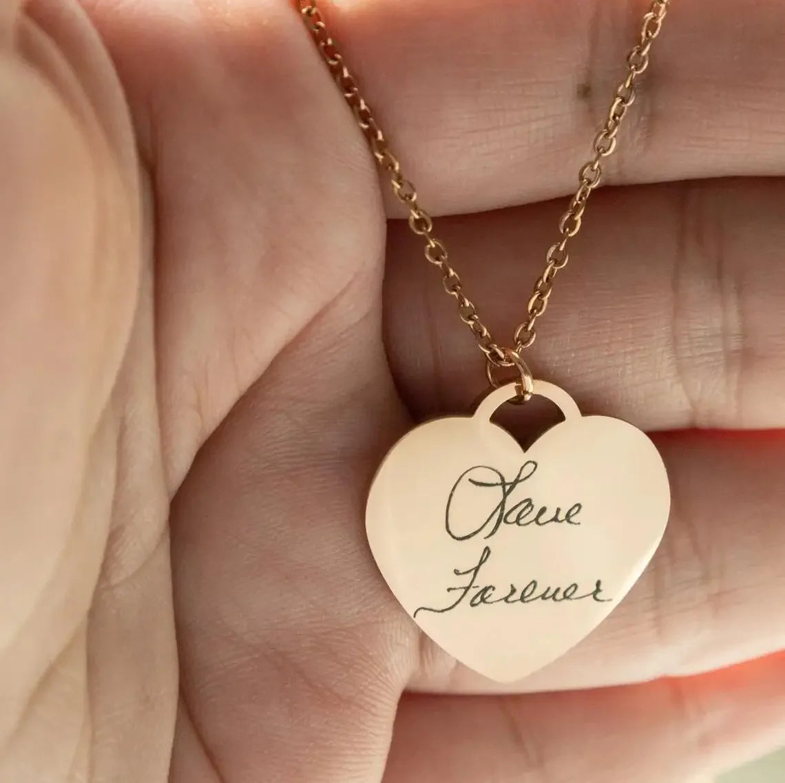 Heart-shaped handwriting necklace stainless steel
